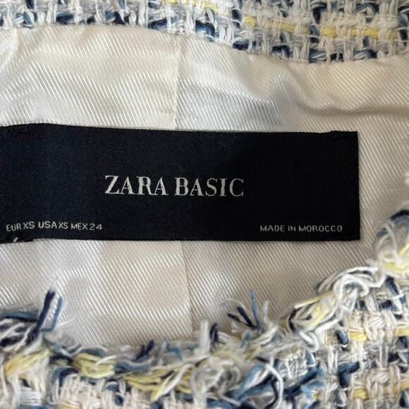 Zara Basic Cream Tweed Boucle Blazer Lady Jacket Flower Jewel Brooch Buttons XS - Picture 9 of 13